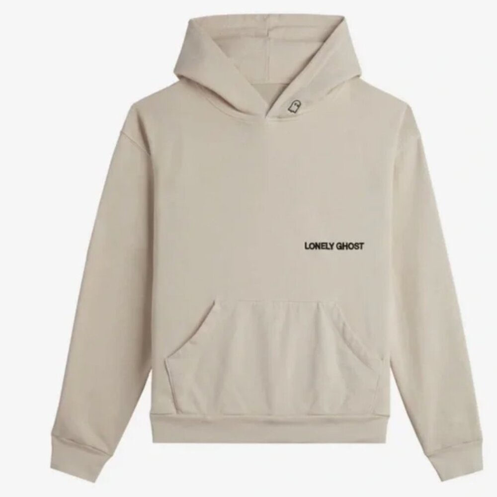 Lonely Ghost Daily Hoodie Bone Color; Size Large Embroidered Beige Sweatshirt